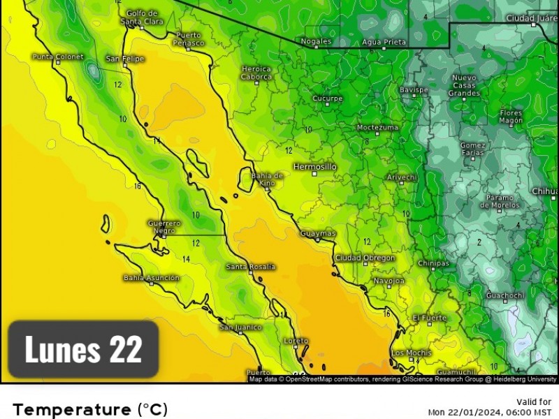 Se pronostican lluvias para hoy por la noche. temperatura 16°C