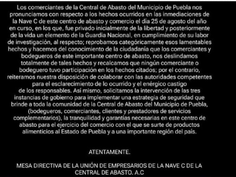 Se pronuncian vendedores de Central del Abastos