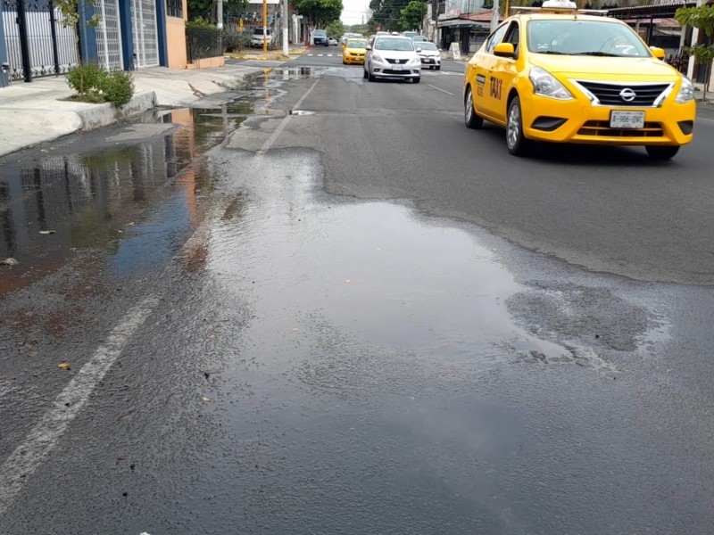 Se registra intensa fuga de agua sobre la calle Madero