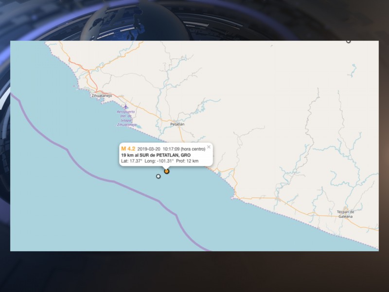 Se registra sismo de 4.2 grados en Petatlán