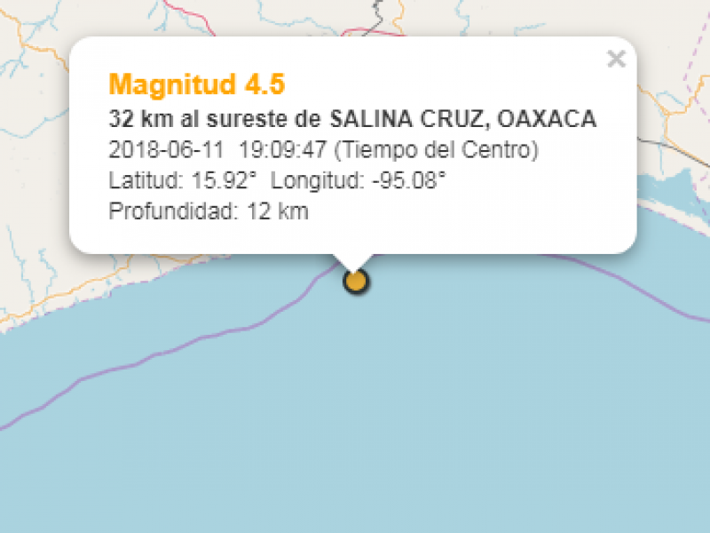 Sismo sacude Salina Cruz