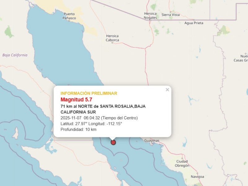 Se registra sismo durante madrugada de este viernes en costas de Sonora
