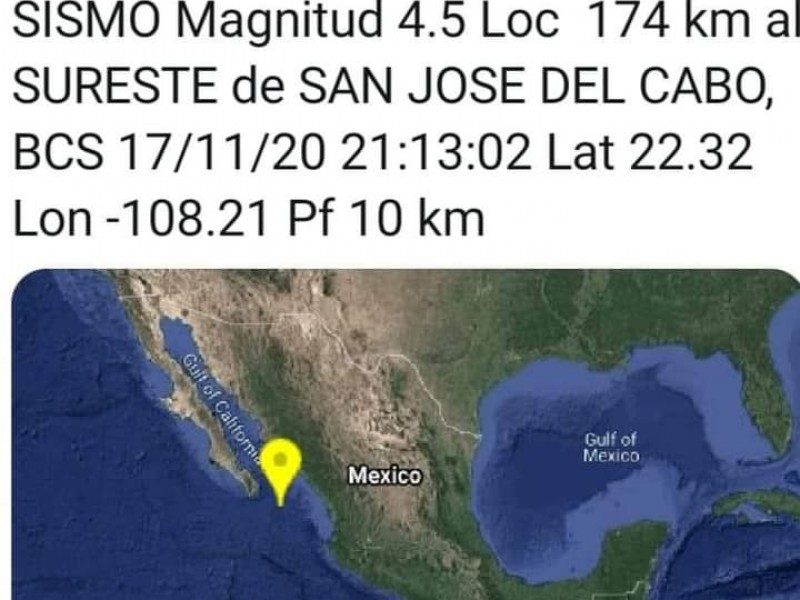 Se registra sismo imperceptible al sureste de SJC
