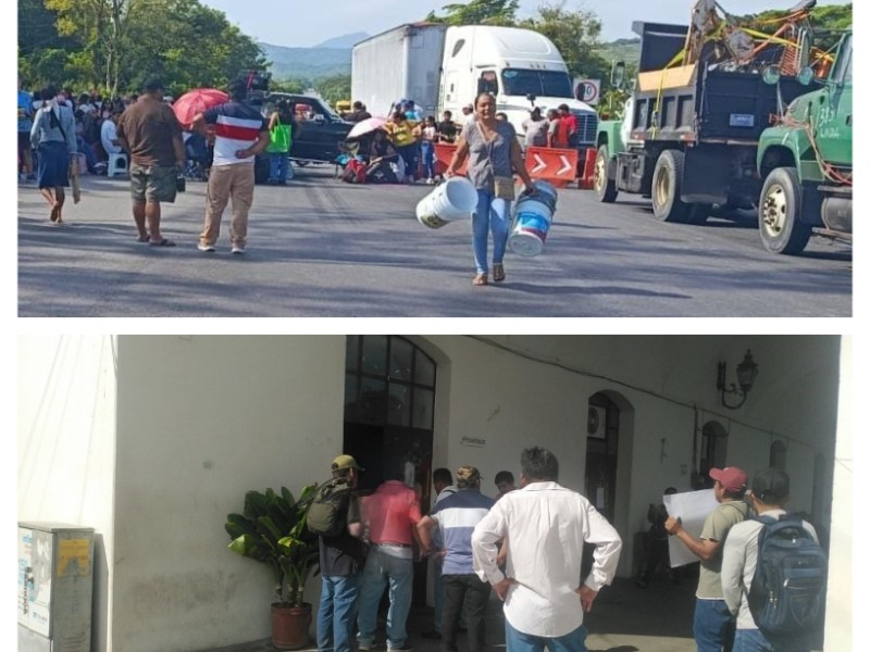 Se registran dos bloqueos simultáneos en Tehuantepec por demandas sociales y sindicales