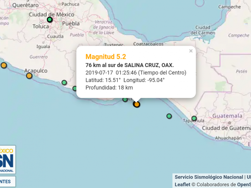 Se registran sismos en Salina Cruz