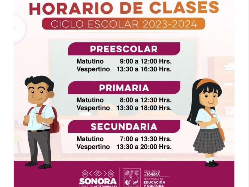 Se restablece el horario de clases habitual en educación básica