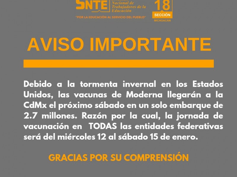 Se retrasará vacunación anticovid para docentes en Michoacán