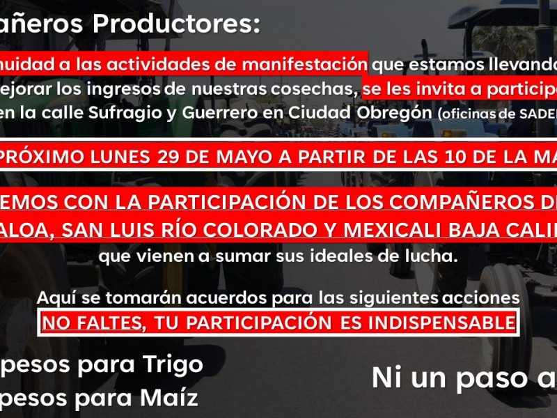 Se suman más productores del país al plantón frente SADER