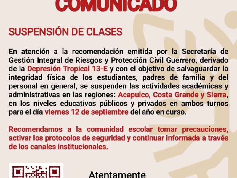 Se suspenden clases en tres regiones de Guerrero por Depresión Tropical