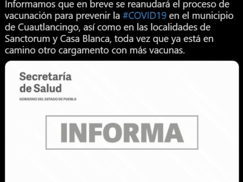 Se terminan vacunas COVID en tres unidades médicas de Puebla