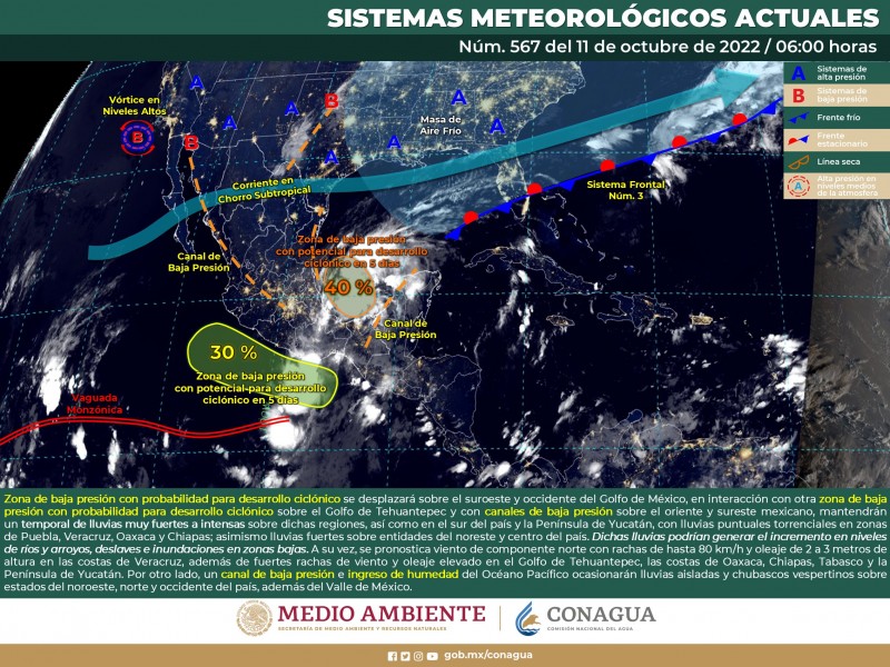 Se vigila zona de baja presión en el pacífico