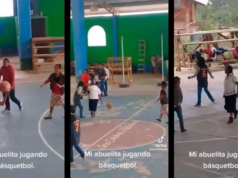 Se viraliza una abuela de Oaxaca al jugar basquetbol