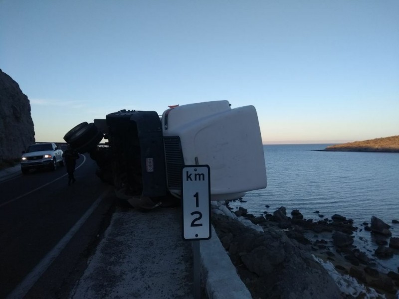 Se volcó un trailer en carretera a Pichilingue.