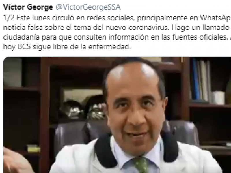 Secretario de salud B.C.S. aclara información falsa sobre CORONAVIRUS