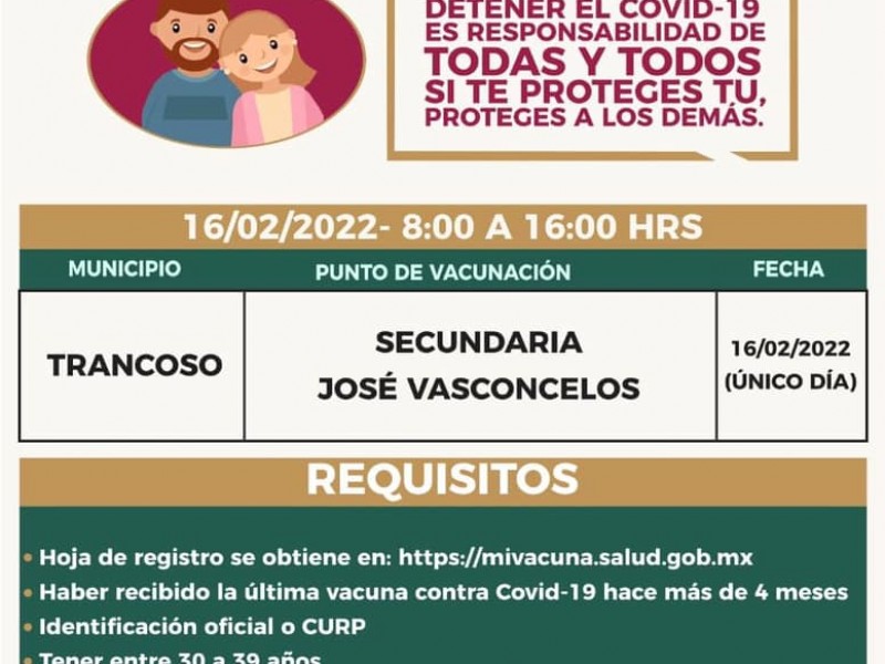 Sedes de vacunación para el próximo miércoles