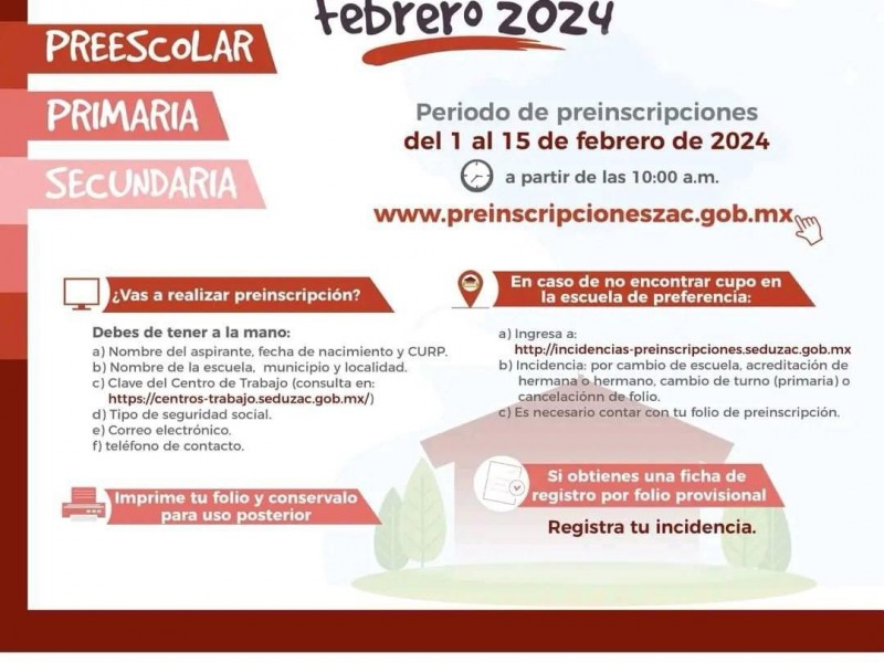 SEDUZAC anuncia temporada de preinscripciones para febrero