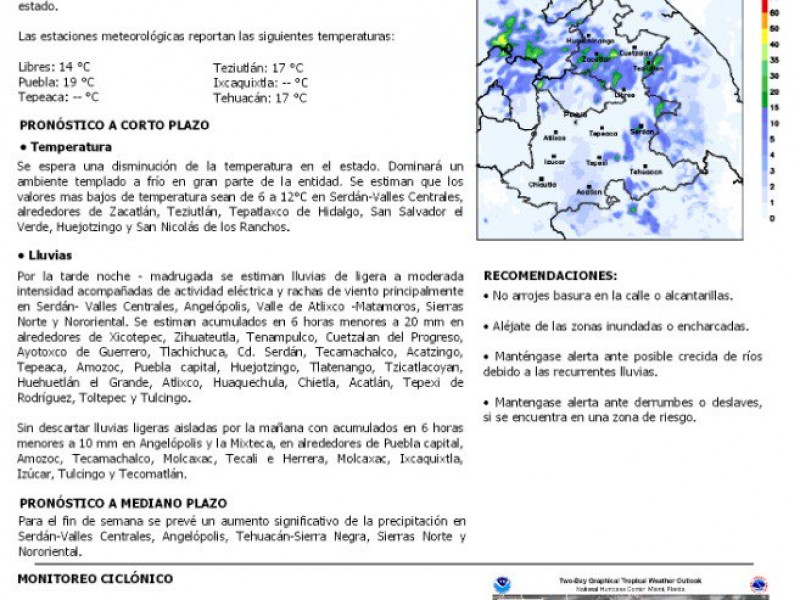 Seguirán las lluvias señala PC Estatal