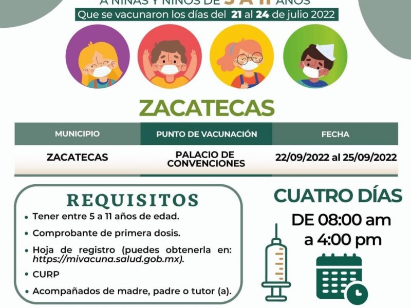 Segundas dosis para niños de 5 a 11 años