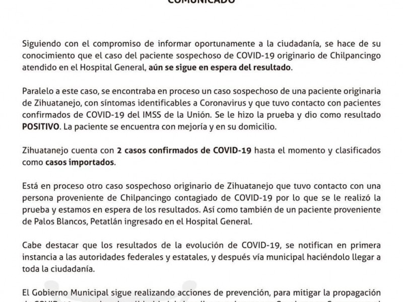 Segundo caso de Covid-19 en Zihuatanejo es importado, asegura municipio