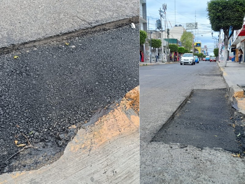 Señalan mala calidad de bacheo en pleno centro