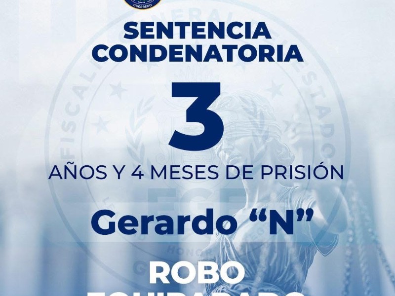 Sentencian a 3 años de prisión por robo en Coyuca