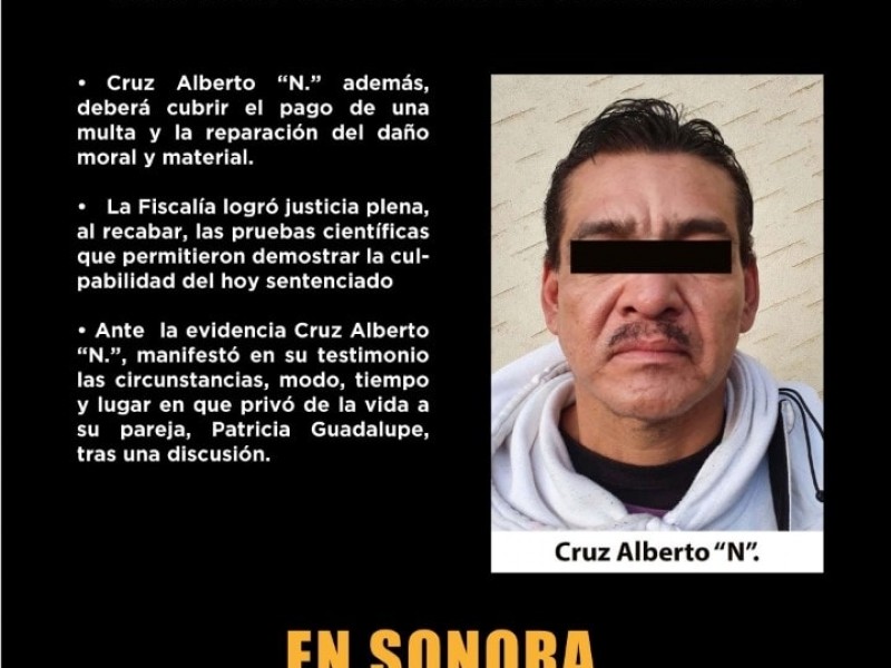 Sentencian a 40 años de prisión a feminicida en Nogales