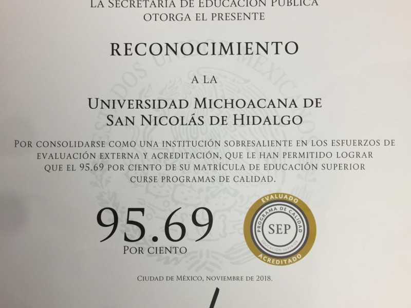 SEP: en programas de calidad, 95.69% en UMSNH