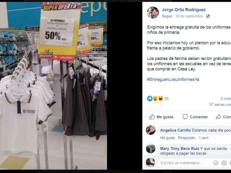 SEPEN investigó venta de uniformes en tiendas departamentales