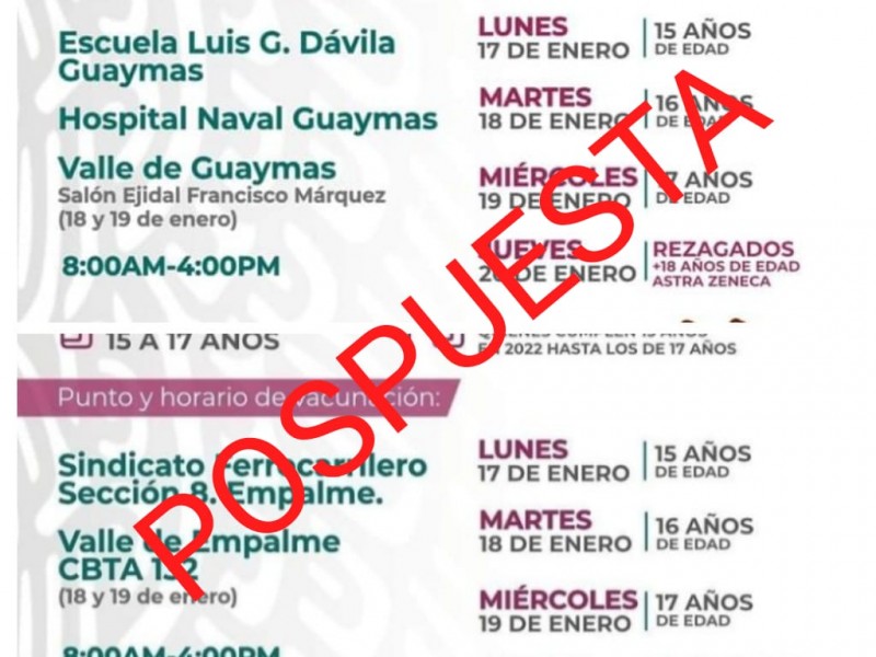Serán reprogramadas jornadas de vacunación en Guaymas y Empalme