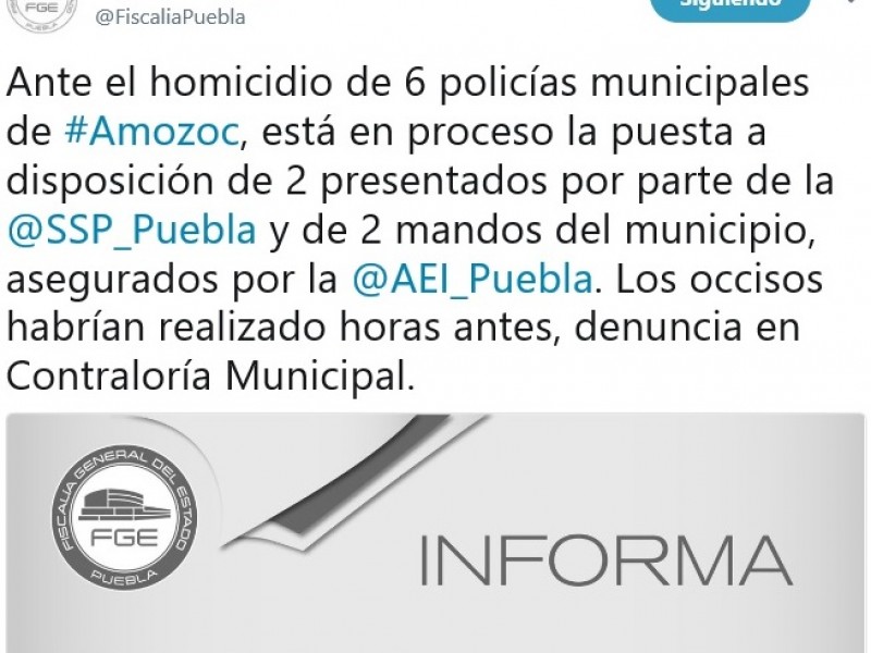 Sigue investigación de homicidio de policías de Amozoc