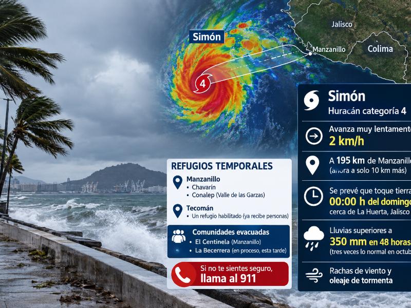 Simón avanza lentamente; prevén lluvias superiores a 350 milímetros en Colima