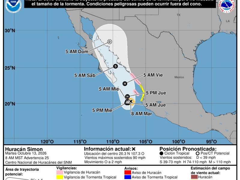 Simón podría acercarse al golfo de California y llevar lluvias a Sonora