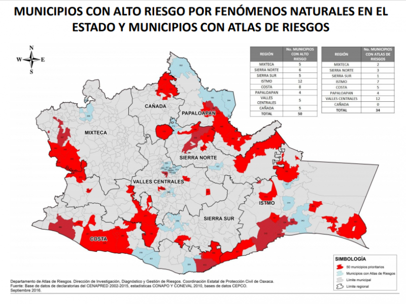 Municipios del Istmo con Atlas de Riesgo obsoletos