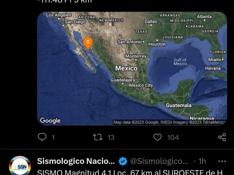 Sismo de 4.1 cerca de Guaymas