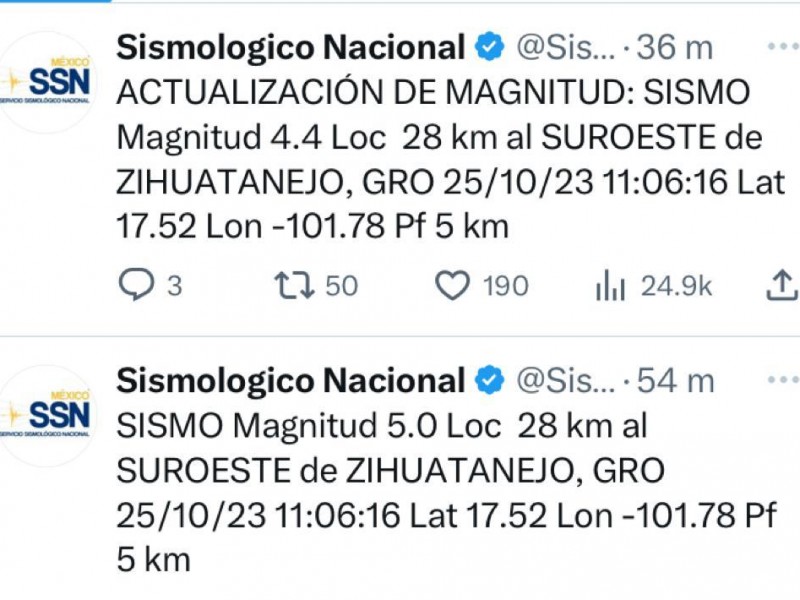 Sismo de 4.4 grados, sacude a Zihuatanejo