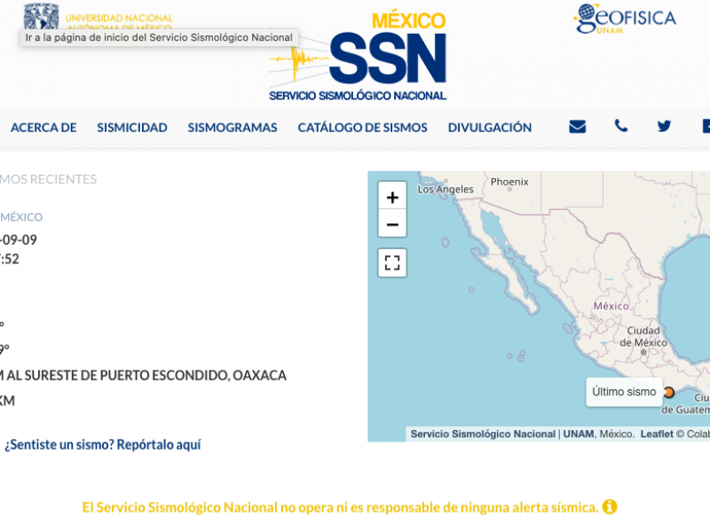 Sismo de 4.6 en Puerto Escondido Oaxaca