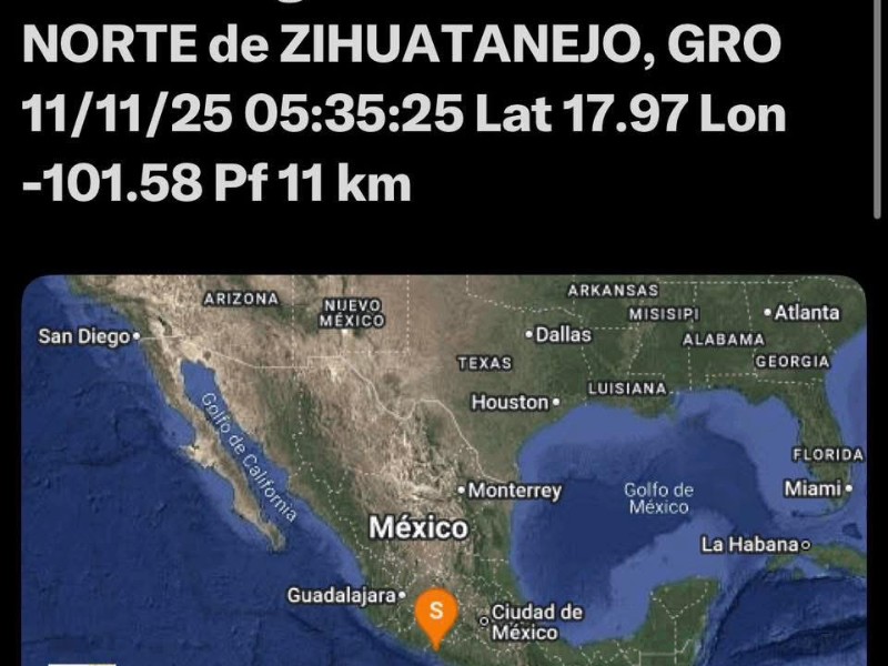 Sismo de magnitud 4.1 se registra al norte de Zihuatanejo