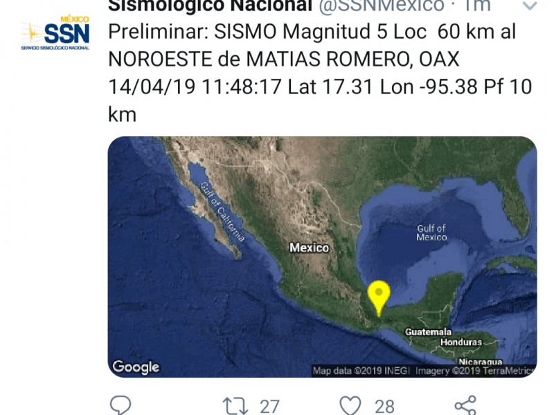 Sismo de Oaxaca fue perceptible en Xalapa