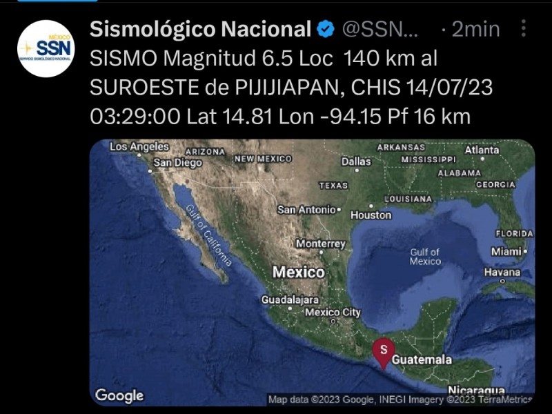 Sismo en Chiapas magnitud 6.5. No hay daños