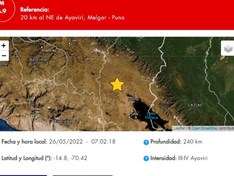 Sismo en Perú 6.9 de magnitud