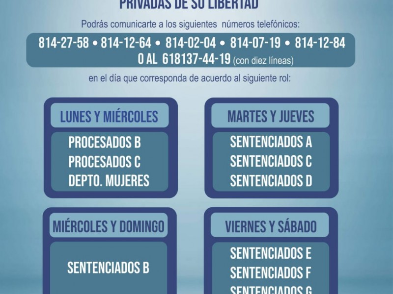 Sistema penitenciario establece líneas de comunicación por Covid