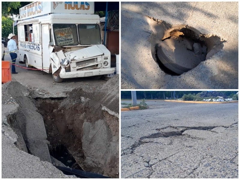 Socavones en Guasave afectan comercios, ciudadanía y reflejan crisis de infraestructura