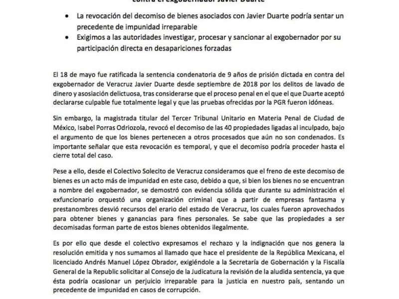 Solecito exige la revisión de la sentencia contra Duarte