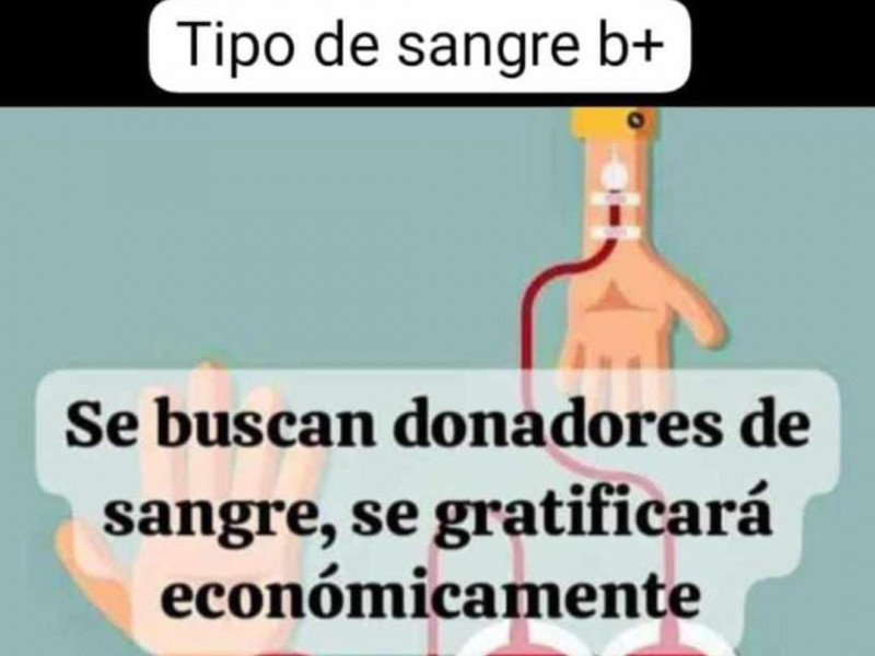 Solicitan donadores de sangre tipo B+