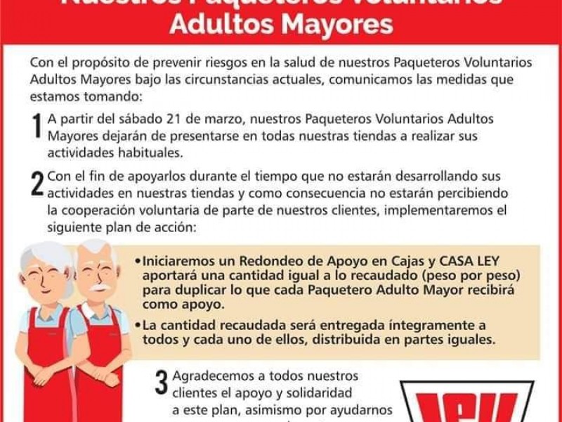 Supermercados hacen campaña Rendondeo para paqueteros adultos mayores