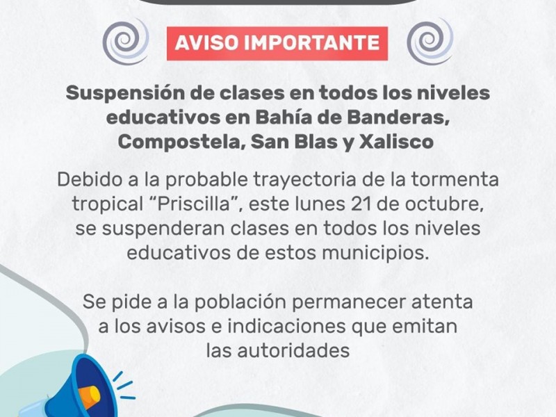 Suspenden clases en cuatro municipios de Nayarit