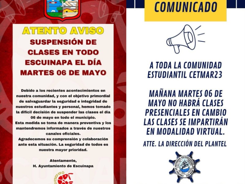 Suspenden clases en Escuinapa debido a la violencia