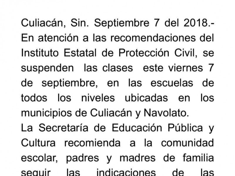 Suspenden clases por lluvias.