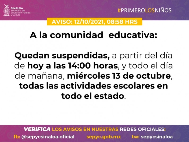 Suspenden clases por los efectos del huracán 