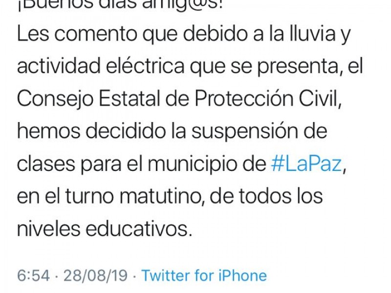 Suspenden clases por tormenta eléctrica